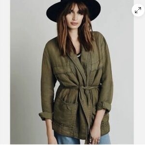 Free People Army Green Belted Waist Wrap Cargo Jacket